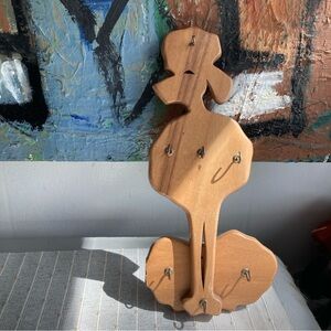Retro Wooden Poodle Dog Figure Key Holder Handmade Wall Art Decor